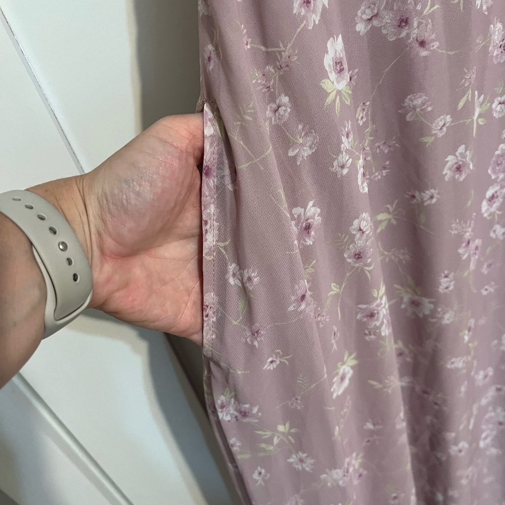 Birdy Grey Size Small Formal Floral Maxi Dress Chiffon Side Slit Spaghetti Strap - Picture 6 of 11